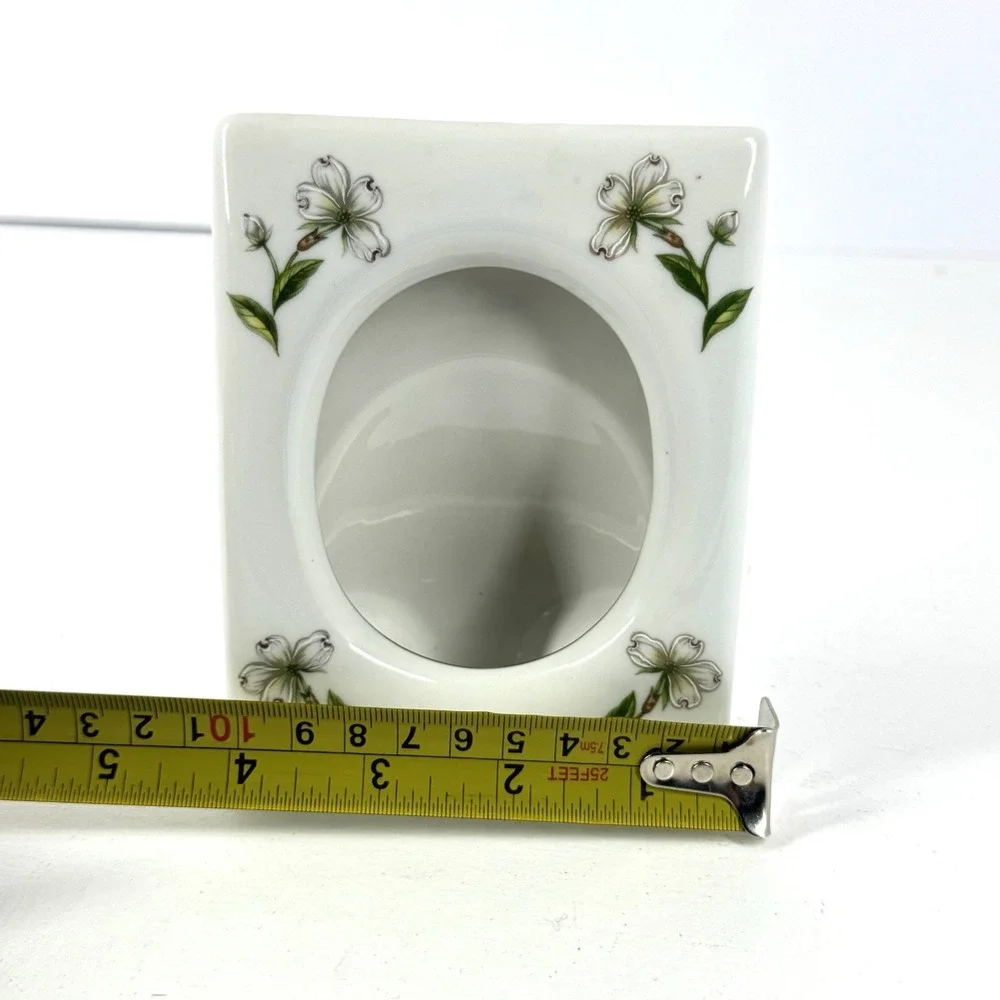 Vintage Lefton Porcelain Floral Oval Picture Frame Easel Back